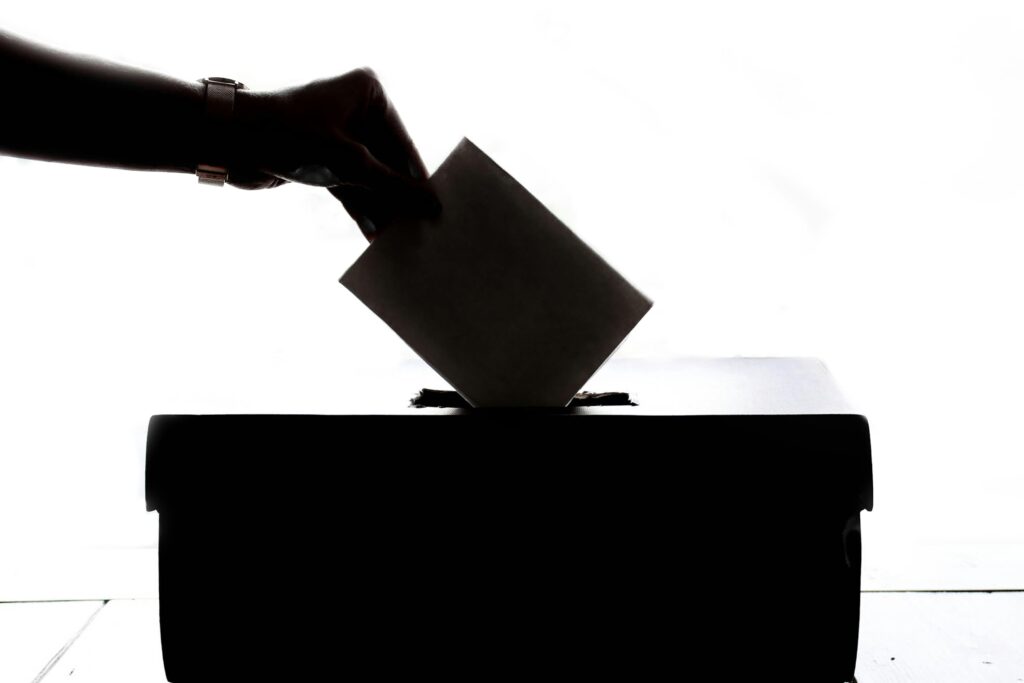 silhouette of a ballot being placed in its box